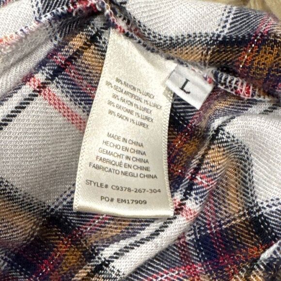 Cloth and stone metallic plaid button down blouse large - Picture 4 of 8